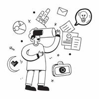 Individual with a camera and augmented reality AR icons overlay symbolizing AR marketing with copy space concept as An individual blended with a camera and AR icons representing t Cleans vector