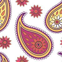 Indian vibrant sari patterns and paisleys seamless tile pattern with rich colors and traditional designs for cultural decor concept as Rich colored sari patterns and traditional pa Cleans vector