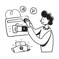 Individual with a camera and editing software overlay symbolizing marketing with copy space concept as An individual blended with a camera and editing software r Cleans vector