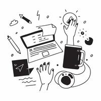 Human hands typing on a laptop with brainstorming sketches and coffee with copy space concept as Human hands typing on a laptop with brainstorming sketches and coffee symbolizing Cleans vector