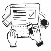 Human hands typing on a laptop with a gantt chart and coffee cup with copy space concept as Human hands typing on a laptop with a gantt chart and coffee cup symbolizing project ma Cleans vector