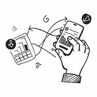 Human hands holding a graph with rising trends and a calculator with copy space concept as Human hands holding a graph with rising trends and a calculator symbolizing growth and e Cleans vector