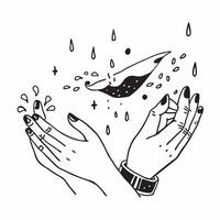 Human hands holding a balloon floating upwards with open sky with copy space concept as Human hands holding a balloon floating upwards against an open sky symbolizing freedom joy Cleans Set 2 vector