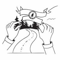 Human hands holding a compass with a path through the forest with copy space concept as Human hands holding a compass with a view of a path through the forest symbolizing directio Cleans vector