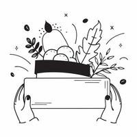 Human hands arranging a cornucopia and autumn leaves with copy space concept as Human hands arranging a cornucopia and autumn leaves capturing the essence of Thanksgiving decor wi Cleans vector