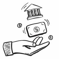 Human Hand with Digital Banking Icon concept as Human hand with a floating digital banking icon above with copy space in Photo Stock Concept Cleans vector