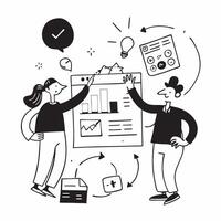 Financial team collaborating on budget planning concept as A illustration of a financial team collaborating on budget planning using charts and digital tools with an 8 color Cleans Set 2 vector
