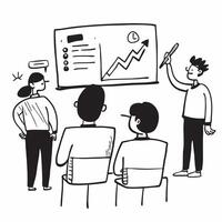 Financial expert presenting stock valuation techniques to students concept as A financial expert in a classroom presenting stock valuation techniques to students using a whiteboard Cleans vector
