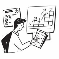 Financial journalist reporting on stock valuation trends concept as A financial journalist in a newsroom reporting on stock valuation trends using a computer highlighting expertise Cleans vector