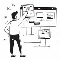 Financial Risk Analyst with Digital Dashboard and Risk Models in Futuristic Office concept as Wide shot of a financial risk analyst using a digital dashboard and reviewing risk mod Cleans Set 2 vector