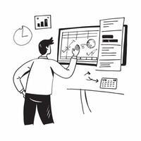 Financial Data Scientist with Laptop and Data Models in High Tech Lab concept as Long shot of a financial data scientist using a laptop and analyzing data models in a high tech lab Cleans vector