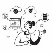 Financial analyst using cloud computing for stock valuation concept as A financial analyst in a modern office using cloud computing on a laptop for stock valuation highlighting tec Cleans vector