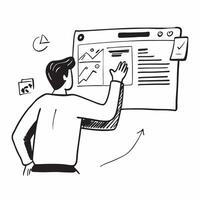 Financial Analyst with Digital Dashboard and Stock Market Data in High Tech Office concept as Wide shot of a financial analyst using a digital dashboard and analyzing stock market Cleans vector