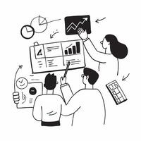 Finance team collaborating on financial forecasting concept as A illustration of a finance team collaborating on financial forecasting using charts and digital tools with an Cleans Set 2 vector