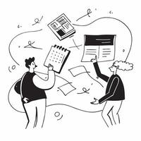 Finance Team with Calculators and Spreadsheets concept as A finance team using calculators and reviewing spreadsheets set against a whimsical background offering ample space for te Cleans vector