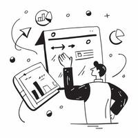 Financial Advisor with Charts and Screen Share concept as An image of a financial advisor with charts and screen share set against a whimsical background offering ample space for t Cleans vector