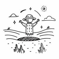 Field and Scarecrow concept as A half tone field with a scarecrow set against a dreamy background offering ample space for text or graphics symbolizing harvest and guardianship in Cleans vector