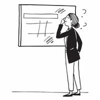 Female executive looking out of a window appearing thoughtful concept as A female executive standing by a large window looking out thoughtfully with a concerned expression indicati Cleans vector