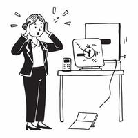 Female executive looking at a failed machine learning model appearing frustrated concept as A female executive in a formal suit looking at a failed machine learning model on her co Cleans vector