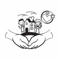 Family with Home and Heart Symbol concept as An image of a family with a home and heart symbol set against a dreamy background offering ample space for text or graphics symbolizing Cleans vector