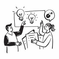 Facilitator with Discussion Group and Lightbulb concept as An image of a facilitator with a discussion group and lightbulb set against a dreamy background offering ample space for Cleans vector
