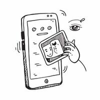 Face Recognition on Phone concept as A smartphone using face recognition for authentication with a plain background to provide ample copy space in Photo Stock Concept Cleans vector