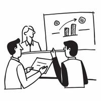 Executives reviewing company performance in a board meeting concept as A illustration of executives reviewing company performance in a board meeting using a 3 color palette Cleans vector
