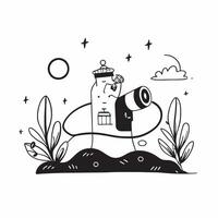 Explorer with Binoculars and Hat in Mystical Valley concept as Mid shot of an explorer with binoculars and a hat standing in a mystical valley The background features glowing plan Cleans vector