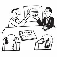 Executives in a board meeting discussing financial reports concept as A illustration of executives in a board meeting discussing financial reports utilizing a 3 color palett Cleans vector