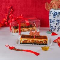 Valentines Chess Cake with Chinese Ornaments Background. photo
