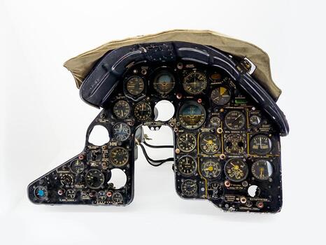 un detallado ver de un Soviético aeronave cabina instrumento panel, exhibiendo un formación de medidores, interruptores, y control S. esta intrincado preparar Destacar el precisión Ingenieria y funcionalidad de medio foto