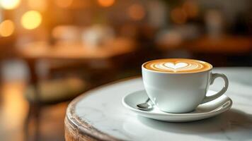 Cup of cappuccino with latte art in the form of hearts on the foam. photo