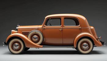 Classic orange vintage car on a gray background, showcasing its smooth curves and design photo