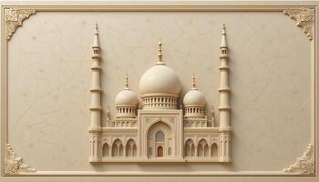 Detailed 3D Model of a Mosque with Domed Roofs and Intricate Detailing in a Frame photo