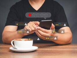 Negative feedback concept. Choosing a 1-star rating review in the survey customer satisfaction research photo
