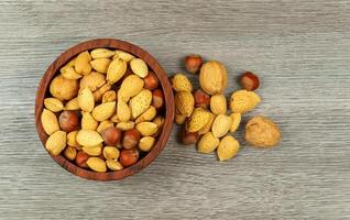 Assorted mixed nuts on white background almond hazelnut walnut photo