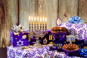 A still life composed of elements of the Jewish Chanukah Hanukkah festival. photo