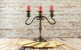 wine and matzoh jewish passover candles bread Passover matzo Passover wine photo