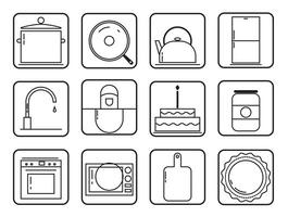 Set of linear simple graphic icons on the theme of kitchen and cooking vector