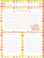 recipe notebook page template with pink kettle and checkered background vector