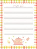 notebook page template with cute pink teapot and Easter eggs on a checkered background vector