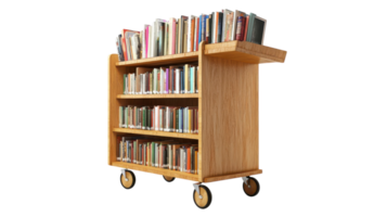 A Charming Small Book Cart with Shelves of Books Perfect for Organizing and Displaying Literature in Any Space. png