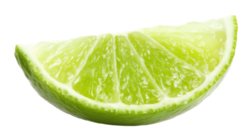 A single green lime wedge featuring a juicy interior that provides a refreshing touch for cocktails, culinary dishes, and garnishing options in various cuisines.. png