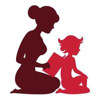 A woman and child sitting on the floor with a book vector