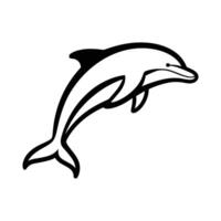 Black and white outline drawing of a leaping dolphin vector