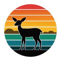 a deer standing in front of a sunset background vector