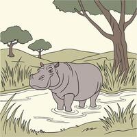 The illustration of hippopotamus animal vector