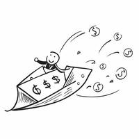 Person Riding on Flying Money concept as A person depicted riding on flying money set against a blank background with ample space for text or design elements symbolizing financial Cleans vector