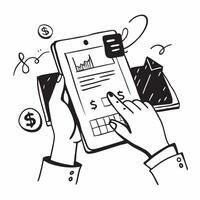 Person Reviewing Monthly Budget on Tablet concept as A person reviewing their monthly budget on a tablet with a plain background providing space for text or design elements represe Cleans vector