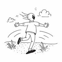Person running through a field with open arms with copy space concept as A person running through a field with open arms symbolizing freedom joy and the exuberance of life with am Cleans vector